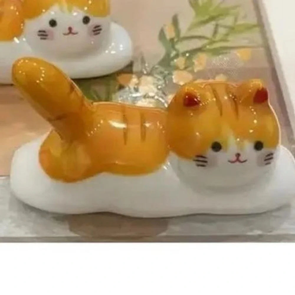 Ceramic Cat Chopstick‎ Holder Cute Spoon Holder Ginger cat New